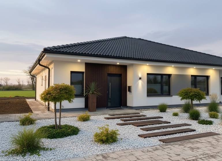 Ein Einfamilienhaus in Moravany nad Váhom in der Straße Moravany nad Váhom mit einem gepflegten Vorgarten.