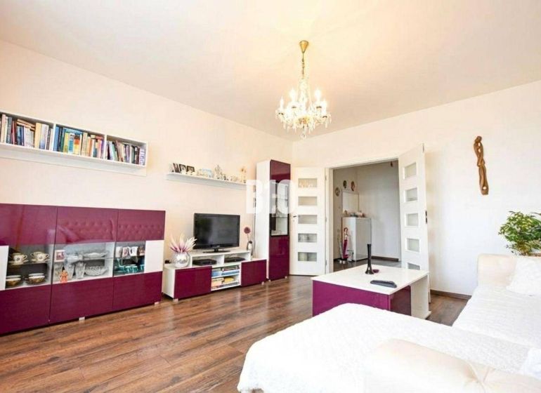 Wohnzimmer in einer 3-Zimmer-Wohnung mit Holzboden und stilvollen Möbeln.