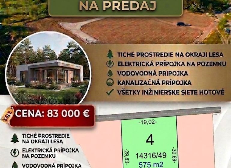 Verkauf des Grundstücks Nummer 4 am Rande von Studienka, Pod Borovicou, für Wohnzwecke.