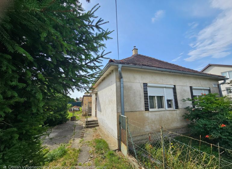 Ein Einfamilienhaus in der Dvorčanská-Straße in Nitra mit einem kleinen Garten und einer älteren Fassade.