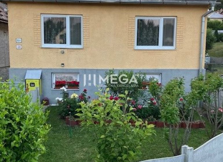 Ein Einfamilienhaus in der Jesenského-Straße in Snina mit einem schön gepflegten Garten und Blumen.