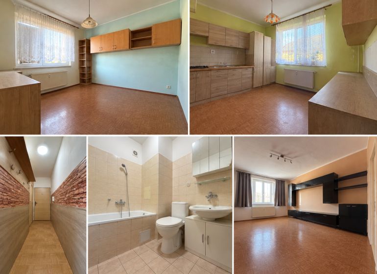 Innenraum einer 2-Zimmer-Wohnung mit Holzboden und heller Küche.