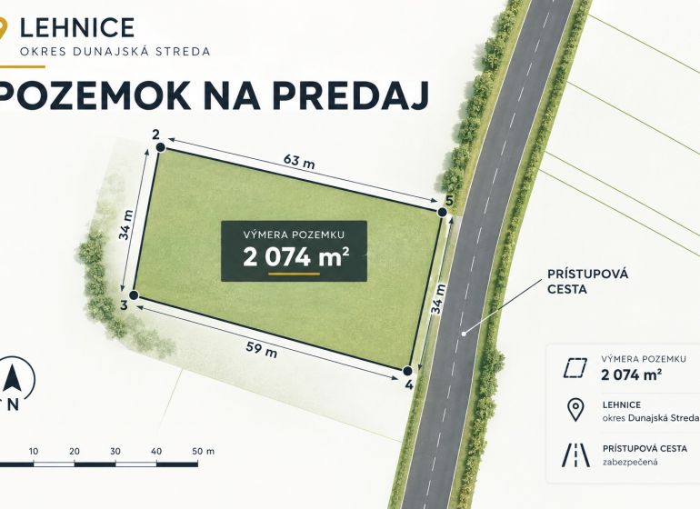 Grundstück zum Verkauf in Lehnice zum Wohnen, Größe 2074 m², Zufahrtsstraße.