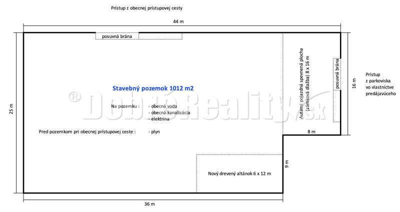 Baugrundstücksplan für Wohnzwecke mit einer Fläche von 1012 m² in der Dubová-Straße, Dvory nad Žitavou.