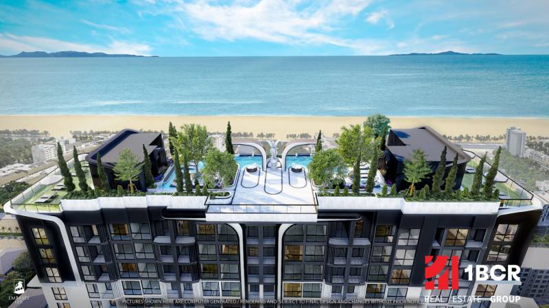 Wohnungsbau in Pattaya mit Blick auf den Strand, Dachgarten und Pool.