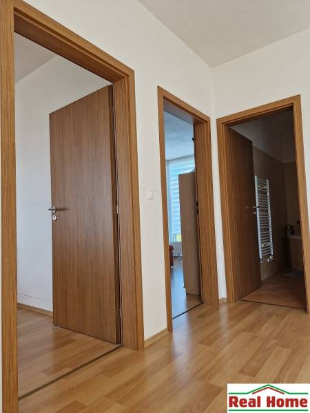 Innenraum eines Einfamilienhauses mit Holztüren und Holzboden.
