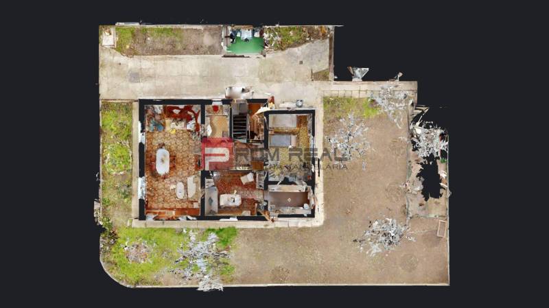 Grundriss eines Einfamilienhauses mit Esszimmer, Wohnzimmer und Garten in Bratislava II, Farebná.
