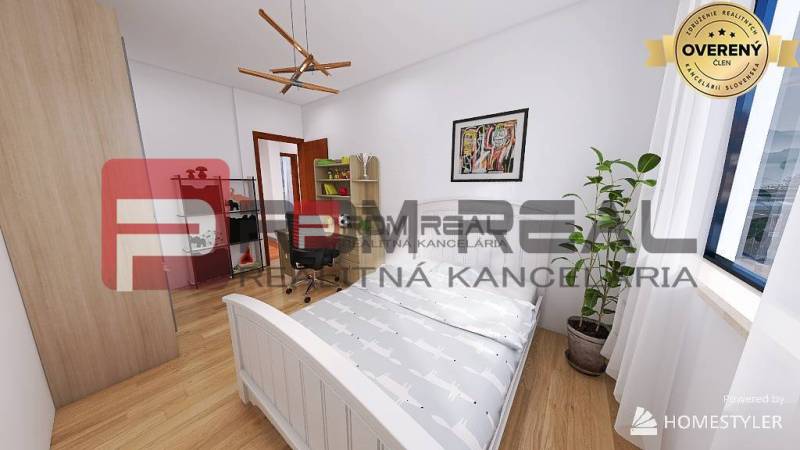 Helles Schlafzimmer in einer 3-Zimmer-Wohnung mit Bett, Schreibtisch und großem Fenster.
