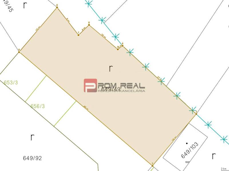 Geometrischer Plan des Grundstücks in der Poľná-Straße in Budmerice, bestimmt für Wohnzwecke.