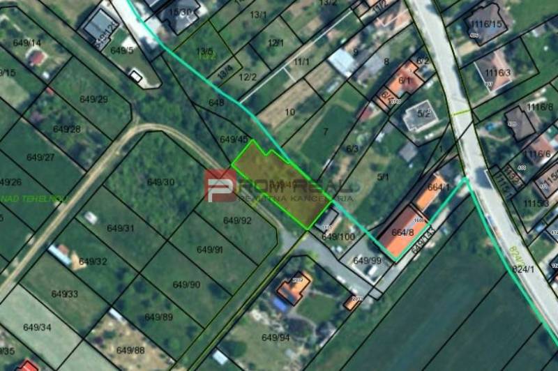 Katasterkarte in Budmerice in der Poľná-Straße, die Grundstücke - Wohnen kennzeichnet.