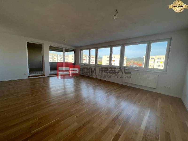 Großes, geräumiges Zimmer mit hellen Parkettböden, Fenster mit Aussicht, 4-Zimmer-Wohnung.