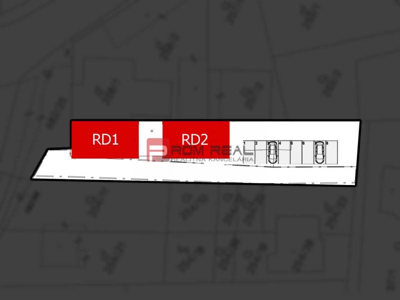 Grundstücksplan in der Hauptstraße in Viničné mit der Bezeichnung RD1 und RD2 für Wohnzwecke.