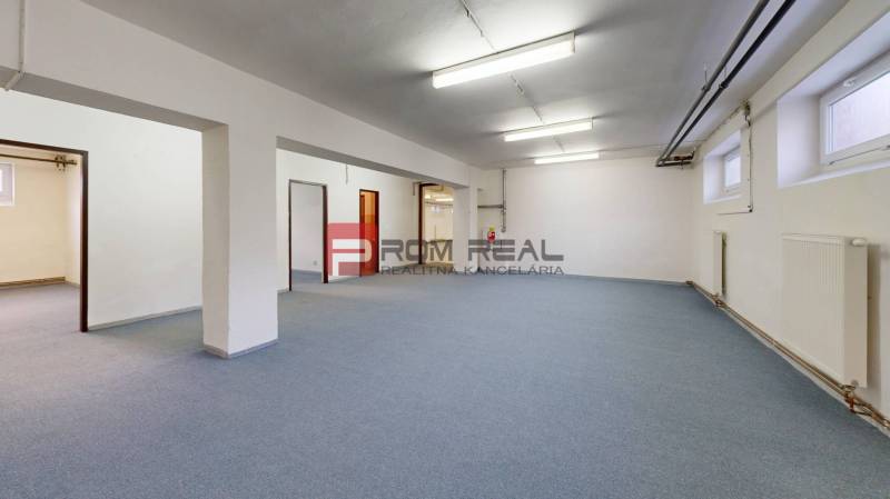 Geräumiges Interieur mit Teppichboden, beleuchtet durch Leuchtstofflampen, geeignet für Lager und Hallen.