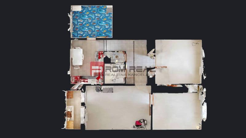 Grundriss einer 4-Zimmer-Wohnung mit klar erkennbaren Räumen und Bodenaufteilung.
