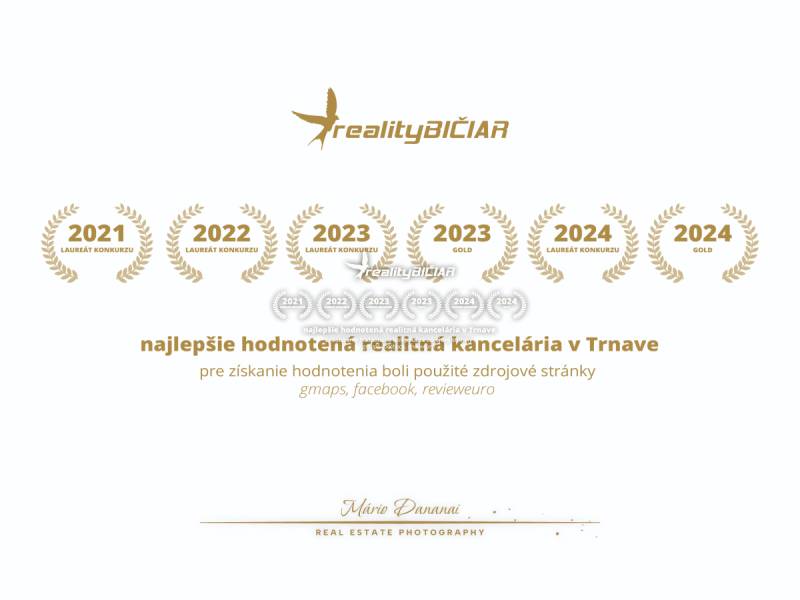 Zertifikat für das am besten bewertete Immobilienbüro in Trnava, Auszeichnungen 2021-2024.