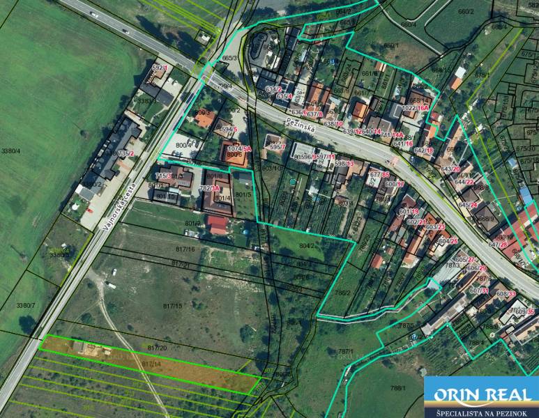 Katasterkarte Grundstücke - Wohnen an der Vajnorská Straße in Slovenský Grob.