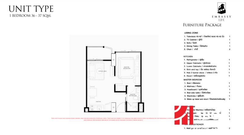 Der Grundriss einer 2-Zimmer-Wohnung zeigt ein Wohnzimmer mit Küche und ein Schlafzimmer mit Badezimmer.
