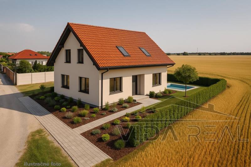 Einfamilienhaus mit rotem Dach und Garten in Grundstücke - Wohnen, Dunajská Lužná.