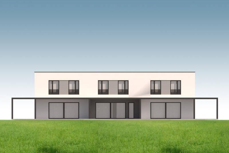 Ein zweistöckiges Haus mit Rasen in Mandre bietet Ausblicke von einer geräumigen 4-Zimmer-Wohnung.