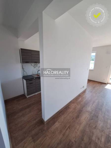 Holzboden in einer 2-Zimmer-Wohnung mit Kochnische und großem Fenster.