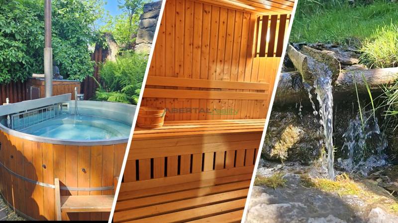 In einem Einfamilienhaus in Donovaly gibt es ein Holzfass, eine Sauna und einen natürlichen Wasserfall.