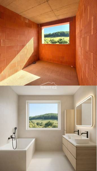 Umbau des Badezimmers in einem Einfamilienhaus mit Blick auf die Natur.