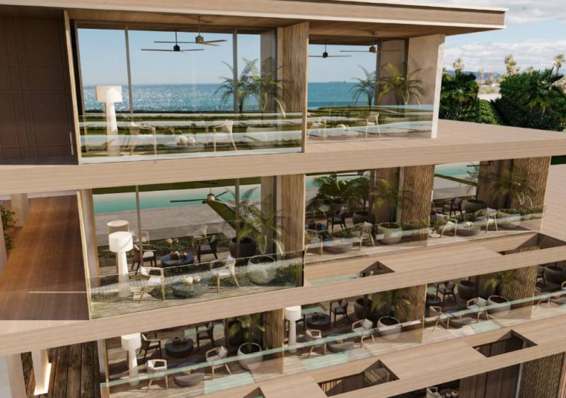 Terrasse eines Einfamilienhauses mit Blick auf den Ozean, luxuriöses Design, Grünflächen, Nungwi, Sansibar Nord.
