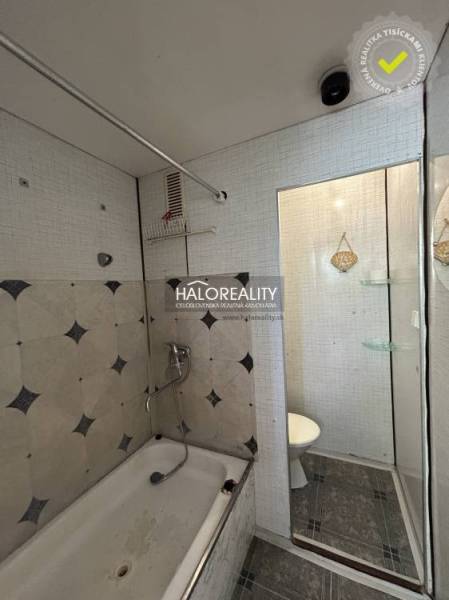 Badezimmer mit Badewanne und Duschkopf in einer Einzimmerwohnung, einfaches Design.