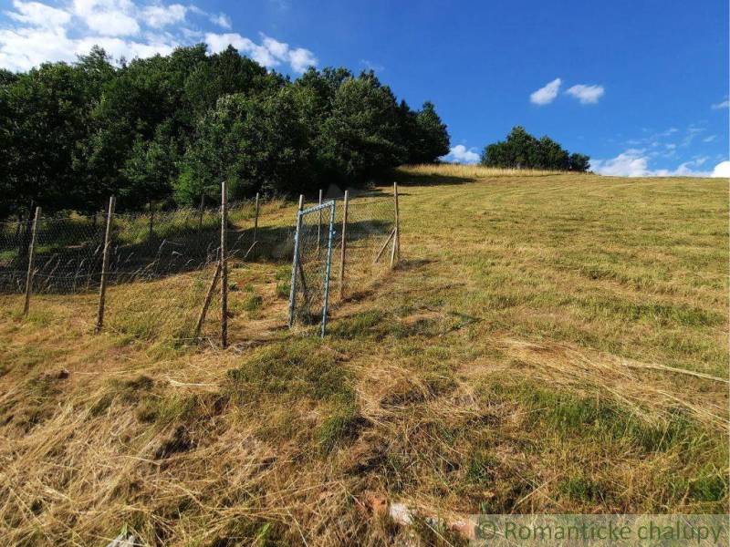 Grundstück auf einem grasbewachsenen Hügel in den Gärten von Žarnovica, im Hintergrund eine Waldlandschaft.