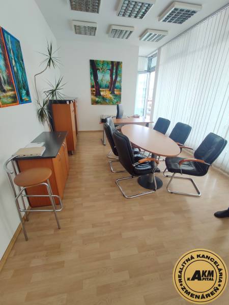 Büros mit rundem Tisch und Stühlen, an der Wand hängt ein Bild.