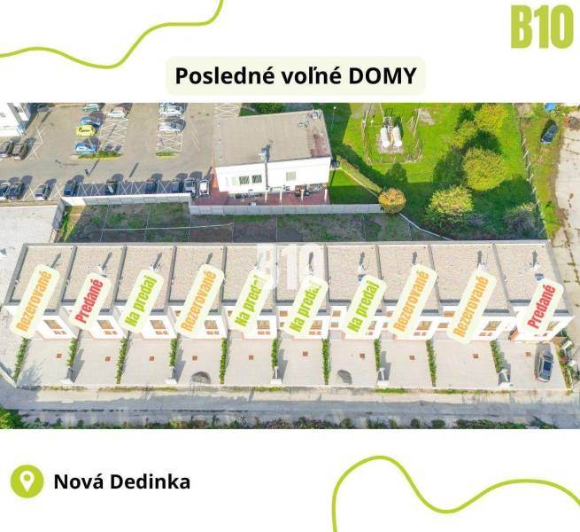 Reihenhäuser in Nová Dedinka - Nová Ves pri Dunaji, mit Parkplätzen und Gärten.