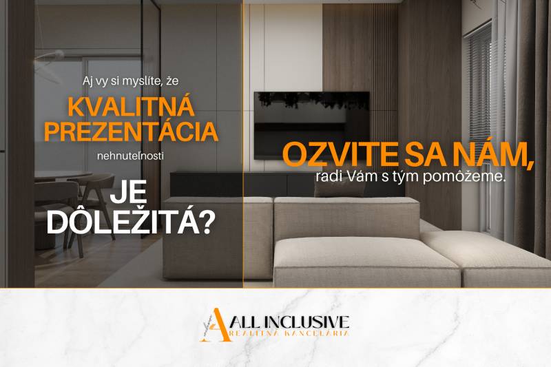 Das Bild wirbt für eine hochwertige Immobilienpräsentation mit einem Interieur in der Straße Vlčie Hrdlo.