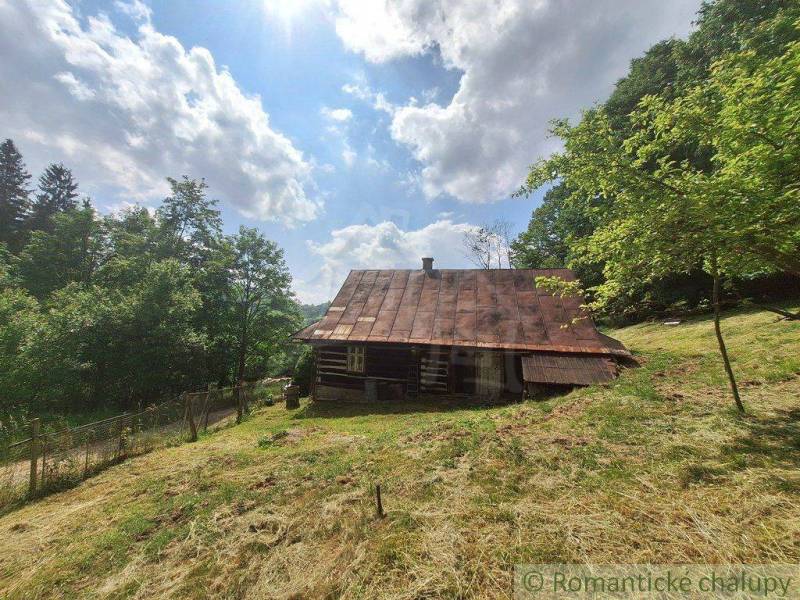 Eine Hütte in Zákopčí, umgeben von Natur und Wäldern unter blauem Himmel.