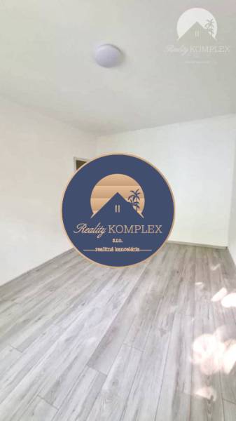 Ein leerer Raum mit Laminatboden in einer 2-Zimmer-Wohnung, neutrale Wände und eine Deckenleuchte.