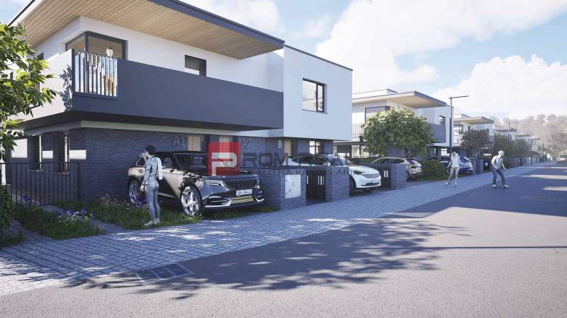 Straße mit stilvollen Häusern und Autos in Dubová, ideal für Bewohner von 3-Zimmer-Wohnungen.