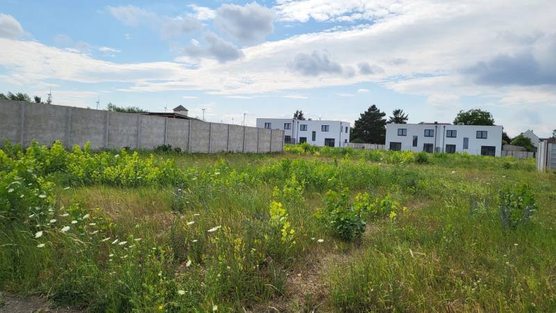 Grundstücke - Wohnen in Potzneusiedl, umgeben von Grünflächen und modernen Gebäuden im Hintergrund.