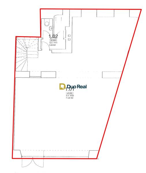 Grundriss von Geschäftsräumen mit Toilette, Fläche 71,80 m², in Bratislava - Altstadt.