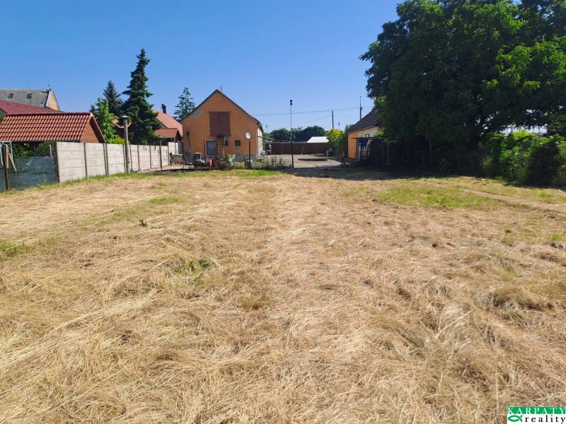 Ein Garten bei einem Einfamilienhaus in Sládkovičovo mit gepflegtem Rasen und einem Zaun.