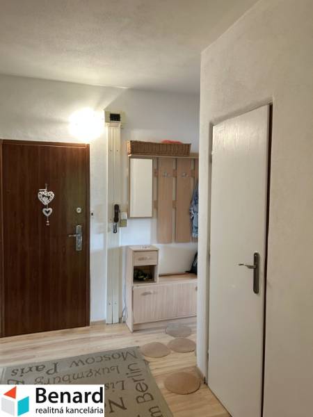Eingangshalle in einer Zweizimmerwohnung mit einem Schrank und einer Garderobenwand.