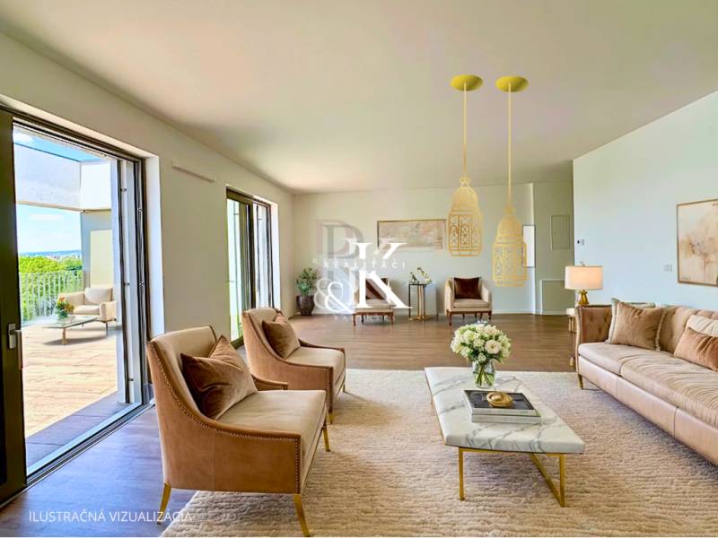 Ein geräumiges Wohnzimmer in einer 3-Zimmer-Wohnung mit großen Fenstern und bequemen Sitzgelegenheiten.
