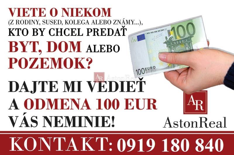 Anzeige, die eine Belohnung von 100 Euro für einen Tipp zum Verkauf einer Wohnung, eines Hauses oder eines Grundstücks anbietet.
