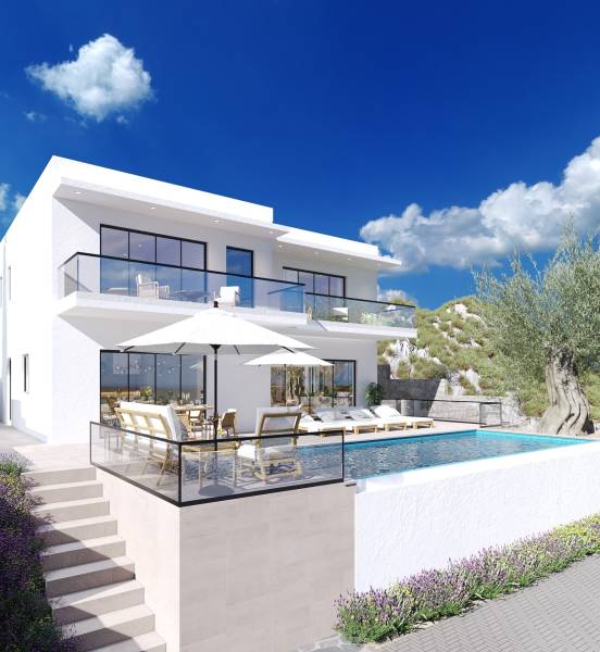 Villa in Duće mit Pool und Terrasse mit Blick auf die Natur.