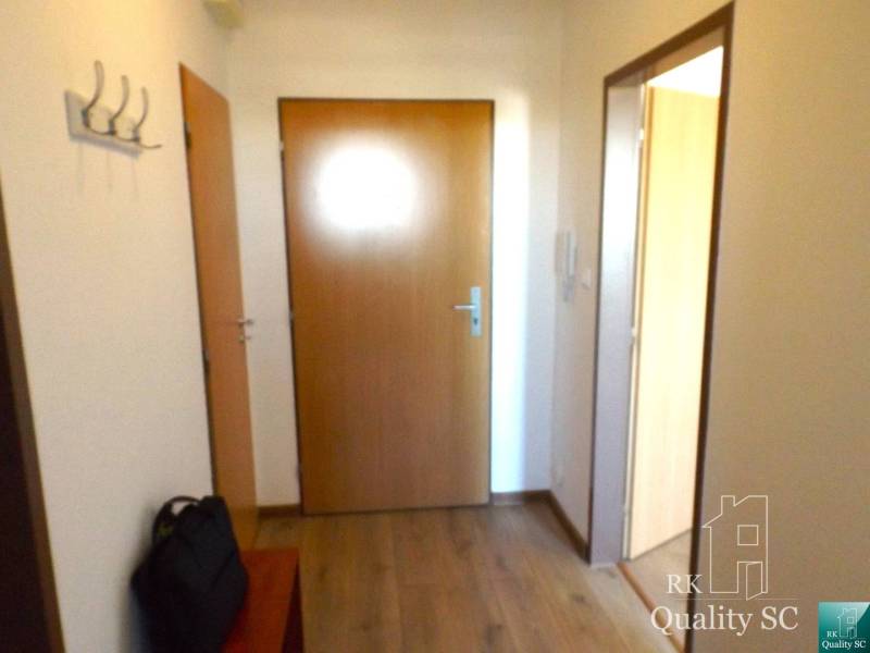 Flur mit Holztüren und Kleiderhaken in einer Einzimmerwohnung.