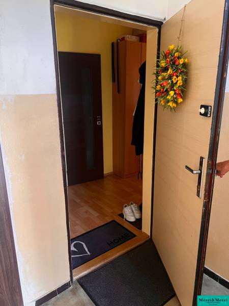 Eingangshalle in einer 3-Zimmer-Wohnung, zeigt offene Türen und Wanddekoration.