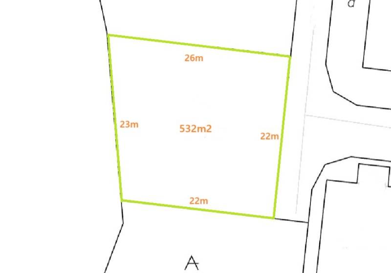 Grundstücksplan mit einer Fläche von 532 m² in der Západná in Moravany nad Váhom, vorgesehen für Wohnzwecke.