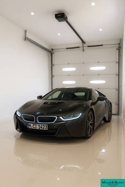 Ein luxuriöses Sportauto, das im geräumigen Inneren eines Familienhauses geparkt ist.
