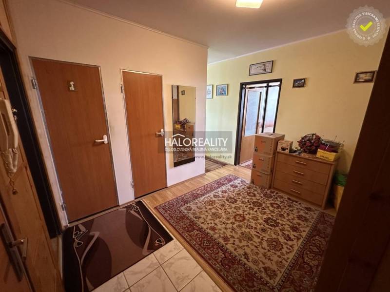 Eingangsflur mit Teppich in einer 3-Zimmer-Wohnung, Kleiderhaken und Schränke an der Wand.