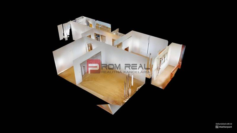 3D-Grundriss einer 3-Zimmer-Wohnung mit Holzböden und hellen Wänden.