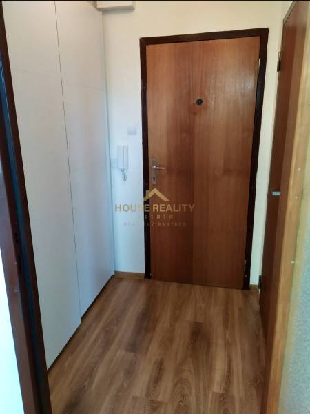 Eingangsbereich mit Tür und Einbauschrank in einer Einzimmerwohnung.