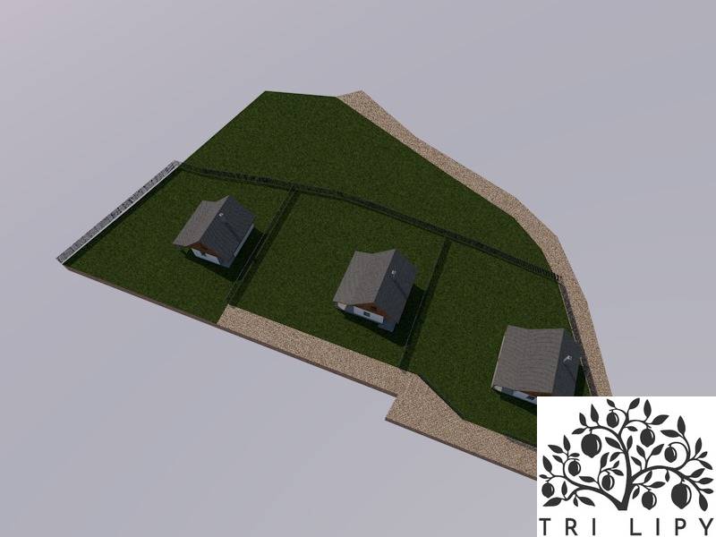 3D-Entwurf von drei Häusern auf Erholungsgrundstücken in Oščadnica.